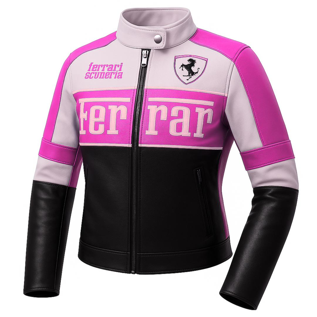 CHAQUETA DAMA MOTERA FERRARI - COLOR: NEGRO-FUCSIA, TALLAS: L